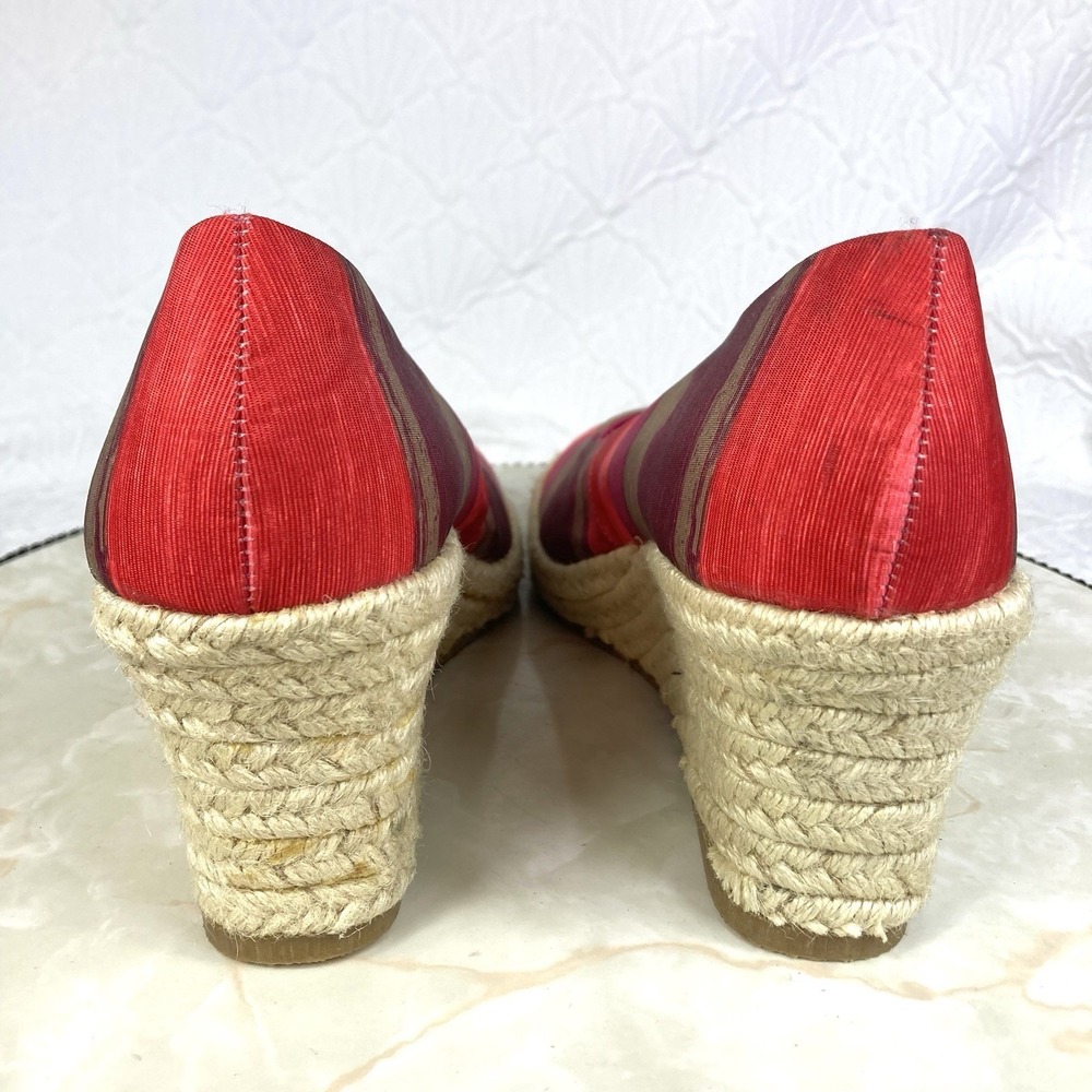 Soft Style Striped Espadrille Wedge Pump Women 8.5 Pink Red Coastal Comfort New - Picture 8 of 14